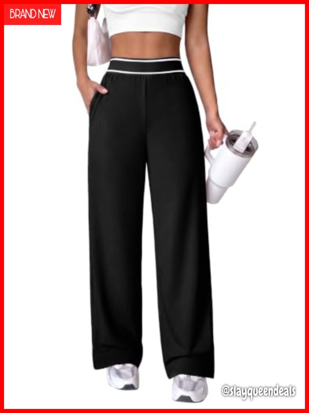 Women's Wide Leg Track Pants Elastic High Waisted Lightweight Pockets